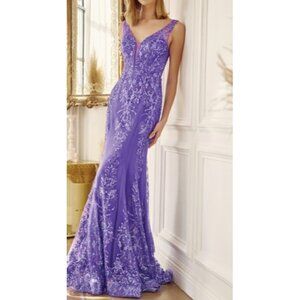 purple,pink,blue, off white fitted glitter tulle gown with open back